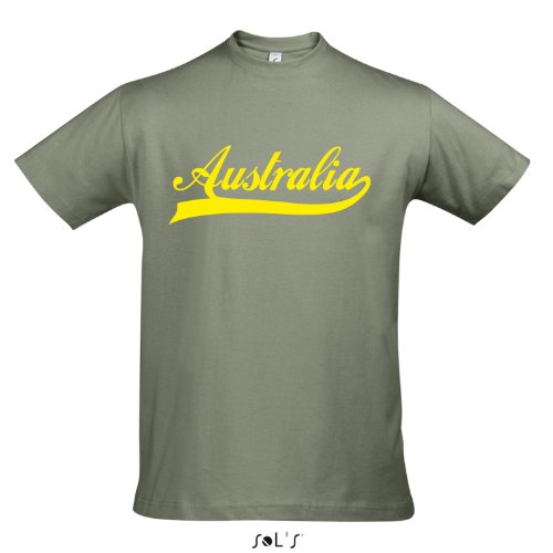 T-Shirt – Australia Oldschool Australien LÄNDERSHIRT EM / WM FAN Trikot S-XXL , Khaki – gelb , L