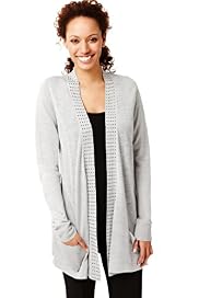 Open Front Studded Cardigan with Linen