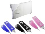 iShoppingdeals- Premium CLEAR Durable Soft Silicone Skin Cover Case for Nintendo Wii Fit Balance Board + Wii Remote and Nunchuck(Black+Pink + Blue) + Free Fishbone Style Keychain