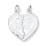Sterling Silver Best Friend 2-piece Break-apart Heart Charm with 20 inch Sterling Silver Chain