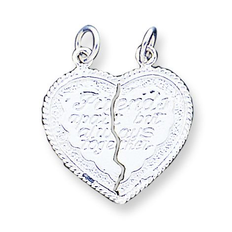 Sterling Silver Best Friend 2-piece Break-apart Heart Charm with 20 inch Sterling Silver Chain
