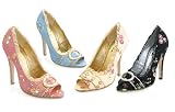 418-Tori Ellie Shoes Baby Blue Satin Floral Print Size: 10