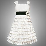 Rare Editions LITTLE GIRLS 4-6X IVORY BLACK MULTI TIERED KNIT Special Occasion Wedding Flower Girl Party Dress