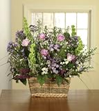 Same Day Flower Delivery Roses, Bells of Ireland and Purple Monte Cassino Spray Aster in Basket