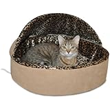 K&H Manufacturing Thermo-Kitty Bed Dlx Hooded Large Tan Leopard 20-Inch 4 Watts