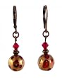 Earrings - E270 - Crystal and Copper Plated Polka Dot Glass Beads ~ Siam (Red)