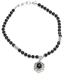 Sterling Silver Jewelry Black Onyx Gemstone Necklace 18.50 inches (gnklc240)