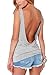 Women's O Neck Backless Sexy Black Short T Shirt Tank Top Gray M