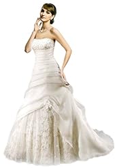 Strapless Organza/Satin  Backless Lace-Up Beaded Wedding Dress  with a Chapel Train  With Pearls