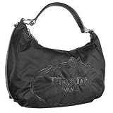 Prada Black Nylon & Leather Stencil Logo Hobo Bag