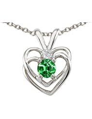Tommaso Design(tm) Round Simulated Emerald and Genuine Diamond Heart Pendant in 14 kt White Gold