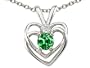 0.52 cttw AAA Simulated Emerald and Genuine Diamond Heart Pendant in 14 kt White Gold