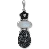 Sterling Silver Snowflake Obsidian w/ Moonstone and Onyx Pendant by Sajen