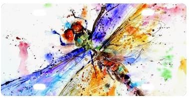 Custom Colorful Dragonfly Watercolor Art Metal License Plate for Car (New) 12" X 6"