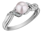 Freshwater 6mm White Pearl Ring with Diamonds in 10K White Gold