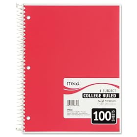 Mead Spiral Bound Notebook, College Rule, 8-1/2 x 11, White, 100 Sheets/Pad (06622): Office Products