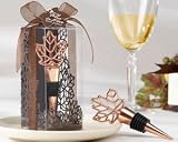 Lustrous Leaf Copper-Finish Bottle Stopper in Laser-Cut Leaf Gift Box - Set of 50