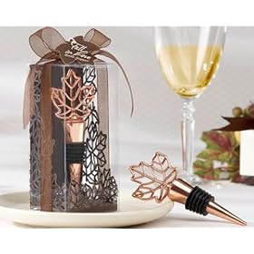 Lustrous Leaf Copper-Finish Bottle Stopper in Laser-Cut Leaf Gift Box - Set of 50