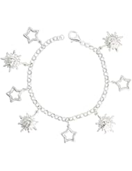 Sterling Silver Pendant Bracelet w/ Puffy Stars Cut-Outs & Sun Pendants, 7/8" (23mm) wide