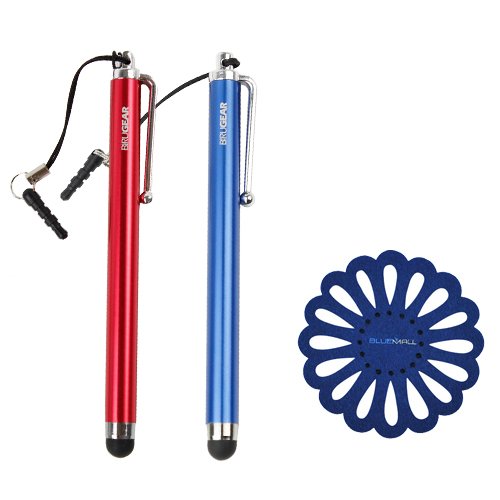 BIRUGEAR 2 x Universal Pen Style Stylus (Red / Blue) + Cup Pad for Motorola / Google Nexus 6, Moto G (2nd gen.), Moto X (2nd gen.), Moto E G X and more