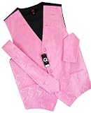 Brand Q Wedding Vest Set Pink Paisley 3pcs Tuxedo Vest + Necktie + Handkerchief