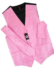 Brand Q Wedding Vest Set Pink Paisley 3pcs Tuxedo Vest + Necktie +... by Brand Q