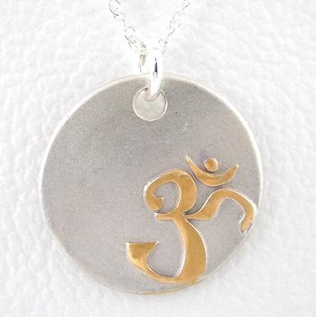 Round Om (Aum) Symbol Pendant in Sterling Silver & 24kt Gold Vermeil on 16 chain, #8737