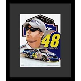 Jimmie Johnson (Face & Car) Framed & Matted Sports Poster Print - 16