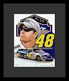 Jimmie Johnson (Face & Car) Framed & Matted Sports Poster Print - 16