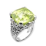 Big Sterling Silver Apple Yellow Cushion Cut CZ Ring