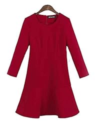 Cotton/Nylon Round Neck Mermaid Long Sleeves Gathered Party Dress 