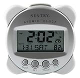 Compact Self-Setting Atomic Clock with Alarm, Temp, Day/Date/Month