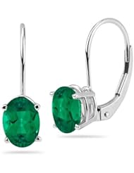 4.90 Cts of 10x8 mm AAA Oval Russian Lab Created Emerald Stud Earrings in 14K White Gold