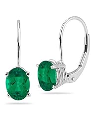 3.40 Cts of 9x7 mm AAA Oval Russian Lab Created Emerald Stud Earrings in 14K White Gold