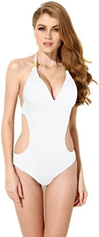 Melldci Women's Push-up one Piece swimsuit White M