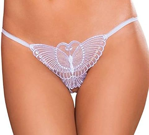 Women's Sexy Split Crotch Butterfly Thong G-String-One Size (White)