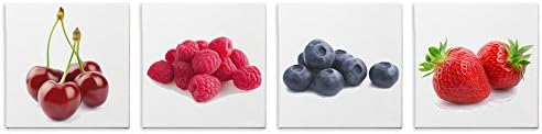 Fruit Painting 'Tasty Berries' Modern Food Art - Brushstroke Giclée Print on Canvas - Cherry, Raspberry, Blueberry & Strawberry Wall Decor