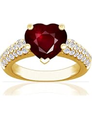 14K Yellow Gold Heart Cut Ruby Ring With Sidestones (GIA Certificate)