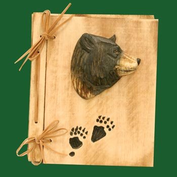 Rustic Wood-Carved Black Bear Photo Album (Real Wood), 5x7, 8-inch