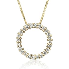 14k Yellow Gold Diamond Circle Pendant Necklace HI, SI-I, 0.25 carat) by Diamond Delight