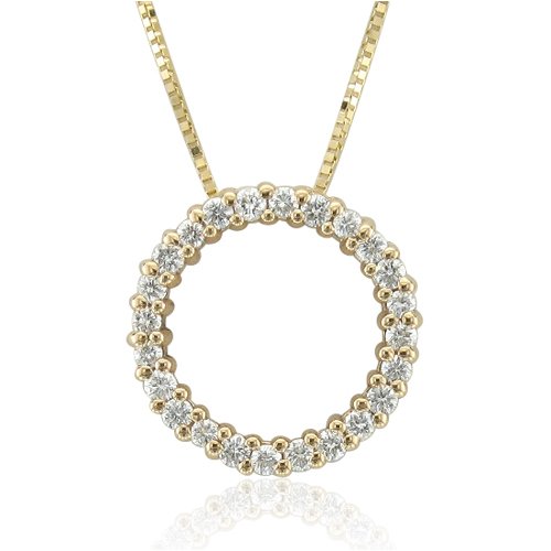 14k Yellow Gold Diamond Circle Pendant Necklace HI, SI-I, 0.25 carat)