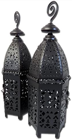 Housewares International Beautiful Moroccan Style Black Metal Lantern SET OF 2