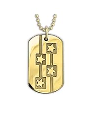 14k Yellow Gold Americana Dog Tag Necklace Pendant. Made in USA.