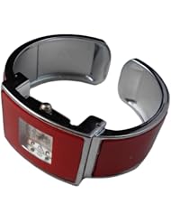 BestOfferBuy Women Rectangle Dial Steel Bangle Cuff Bracelet Wrist Watch Red