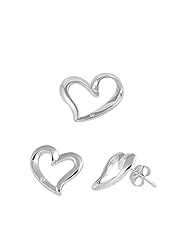Open Hearts Pendant Necklace and Earring Set in Sterling Silver