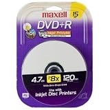 Maxell 8x 4.7GB 120-Minute DVD+R Inkjet Printable Media 15-Pack