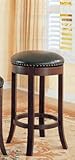 Set of 2 29"H Bar Stools Black Leatherlike Walnut Finish