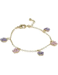 Molly Glitz Girls 14K Gold-Plated Pink and Lavender Crystal Butterflies Charm Bracelet