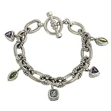 Sara Blaine Designer Handcrafted Sterling Silver and Amethyst,Peridot,Blue Topaz Bracelet with Toggle Clasp