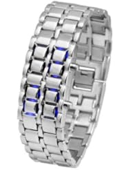 Bundle Monster Fashionable Unisex Silver Stainless Steel LED Lava Digital Bracelet Watch - Blue LED
